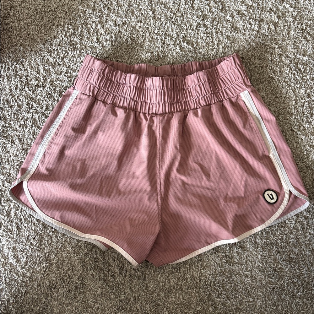 Vuori Women's Pink Athletic Shorts with White Trim